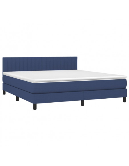 Letto a Molle con Materasso e LED Blu 160x200 cm in Tessuto