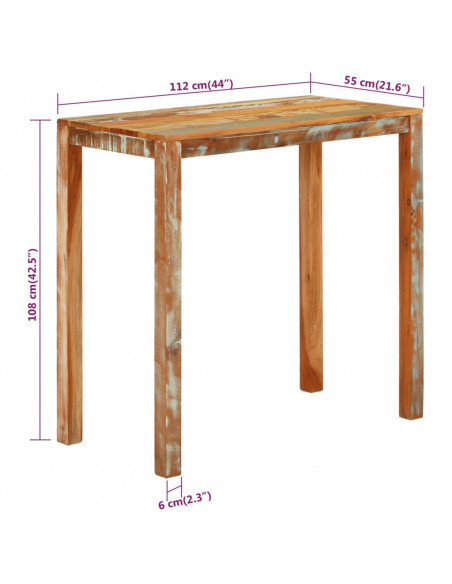 Tavolo da Bar 112x55x108 cm in Legno Massello di Recupero