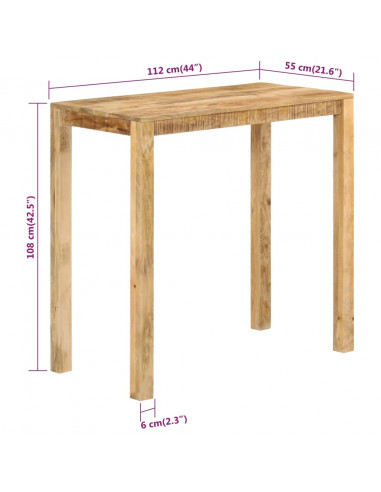 Tavolo da Bar 112x55x108 cm in Legno Massello di Mango