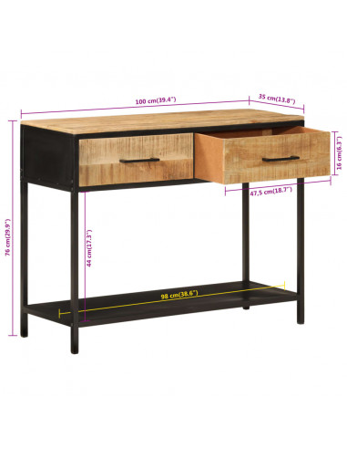 Tavolo Consolle 100x35x76 cm in Legno Massello di Mango e Ferro