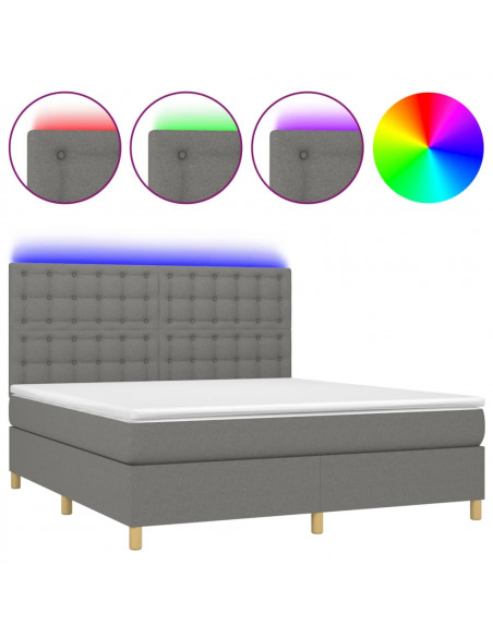 Letto a Molle Materasso e LED Grigio Scuro 160x200cm in Tessuto