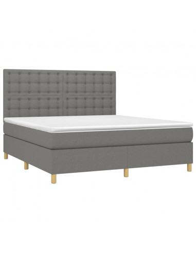 Letto a Molle Materasso e LED Grigio Scuro 160x200cm in Tessuto