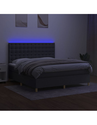 Letto a Molle Materasso e LED Grigio Scuro 160x200cm in Tessuto