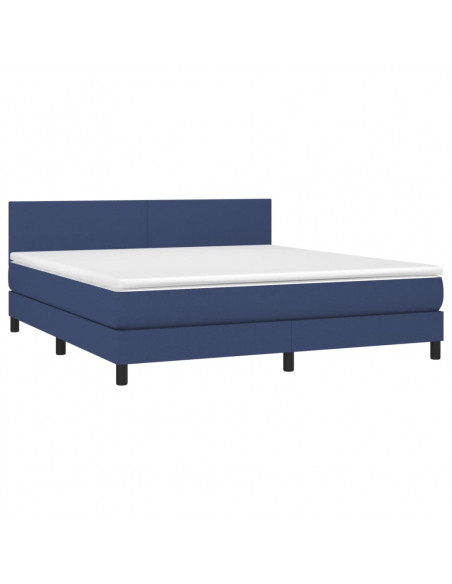 Letto a Molle con Materasso e LED Blu 160x200 cm in Tessuto
