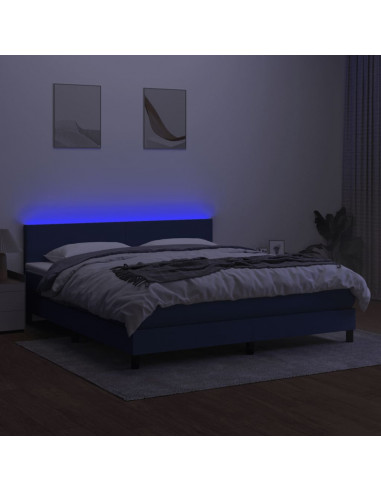 Letto a Molle con Materasso e LED Blu 160x200 cm in Tessuto