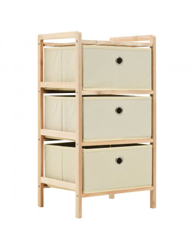 Scaffale con 3 Cesti in Tessuto in Legno di Cedro Beige