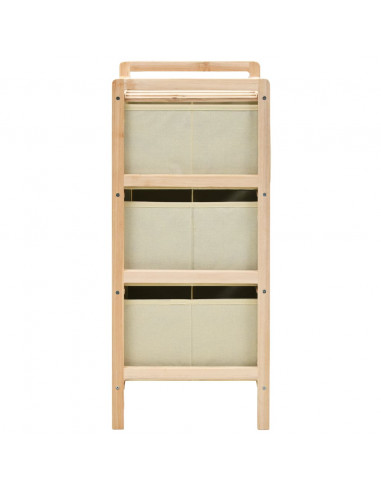 Scaffale con 3 Cesti in Tessuto in Legno di Cedro Beige