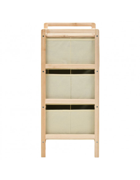 Scaffale con 3 Cesti in Tessuto in Legno di Cedro Beige