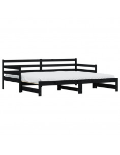 Divano Letto con Letto Estraibile Nero 90x200cm Massello Pino 2
