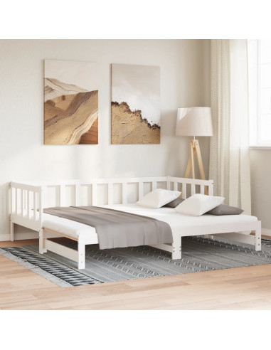 Divano Letto con Letto Estraibile Bianco 90x190cm Massello Pino