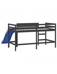 Letto Soppalco con Scivolo Bambini Nero 80x200cm Massello Pino 2