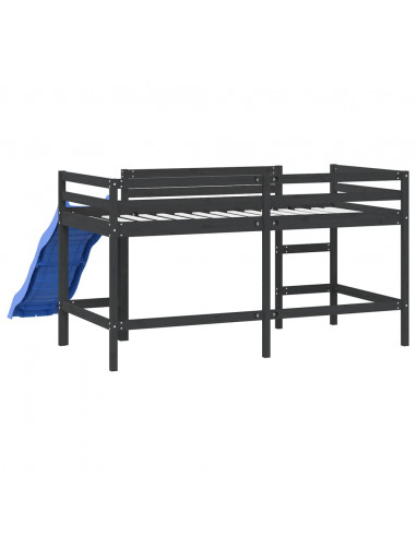 Letto Soppalco con Scivolo Bambini Nero 80x200cm Massello Pino