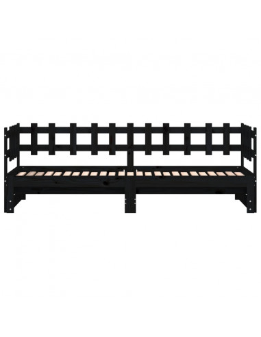 Dormeuse Estraibile Nera 2x(80x200) cm Legno Massello di Pino