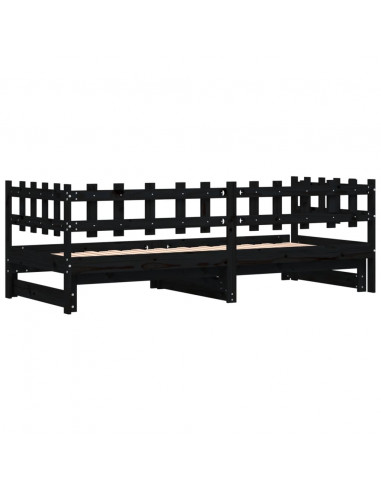 Dormeuse Estraibile Nera 2x(80x200) cm Legno Massello di Pino
