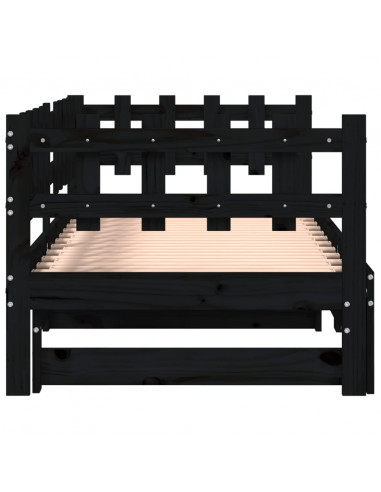 Dormeuse Estraibile Nera 2x(80x200) cm Legno Massello di Pino