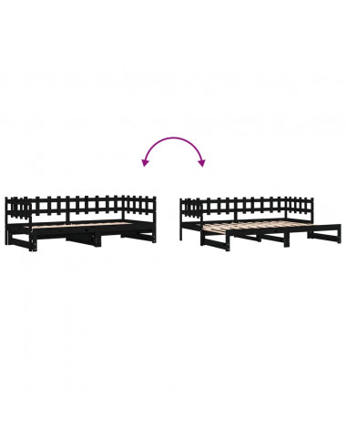 Dormeuse Estraibile Nera 2x(80x200) cm Legno Massello di Pino