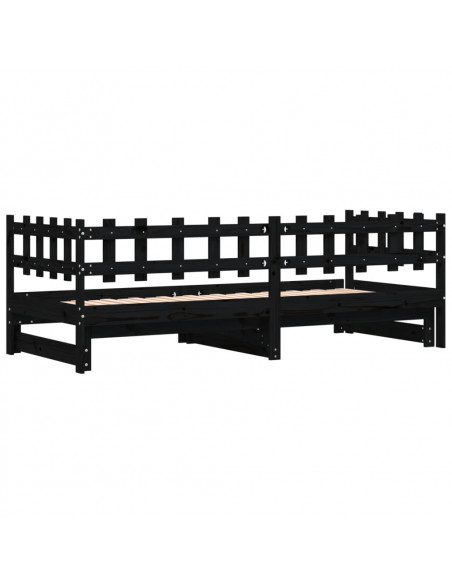 Dormeuse Estraibile Nera 2x(90x190) cm Legno Massello di Pino