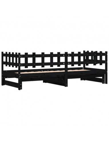 Dormeuse Estraibile Nera 2x(90x200) cm Legno Massello di Pino