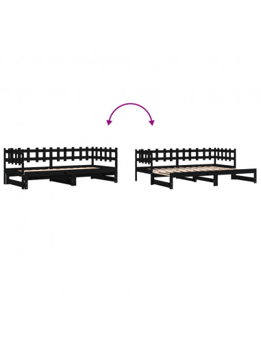Dormeuse Estraibile Nera 2x(90x200) cm Legno Massello di Pino