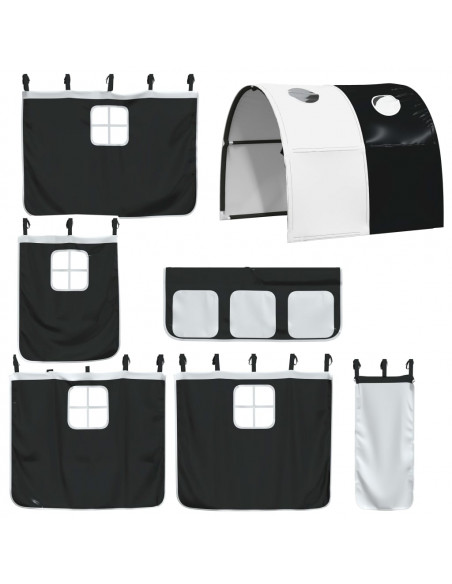 Letto a Soppalco con Tunnel Bambini Bianco e Nero 80x200cm Pino