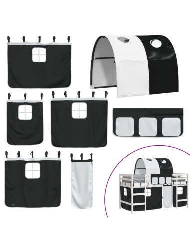 Letto a Soppalco con Tunnel Bambini Bianco e Nero 80x200cm Pino