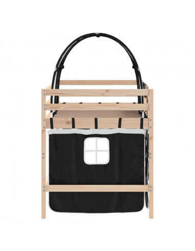 Letto a Soppalco con Tunnel Bambini Bianco e Nero 90x200cm Pino