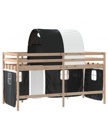 Letto a Soppalco con Tunnel Bambini Bianco e Nero 90x200cm Pino