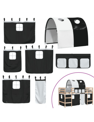 Letto a Soppalco con Tunnel Bambini Bianco e Nero 90x200cm Pino