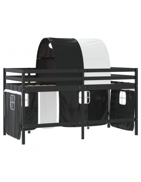 Letto a Soppalco con Tunnel Bambini Bianco e Nero 90x190cm Pino