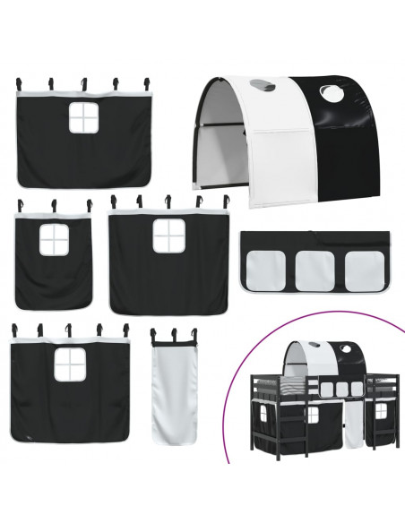 Letto a Soppalco con Tunnel Bambini Bianco e Nero 90x190cm Pino