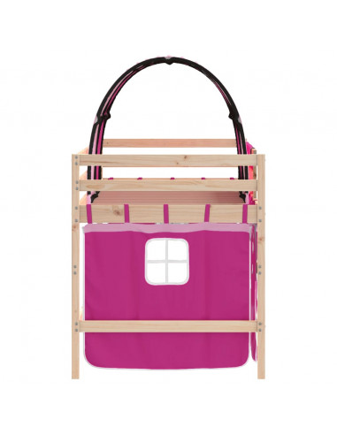 Letto a Soppalco con Tunnel Bambini Rosa 90x190cm Massello Pino