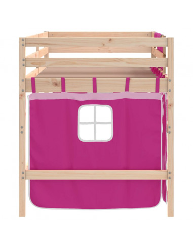 Letto a Soppalco con Tende Bambini Rosa 90x190 cm Massello Pino