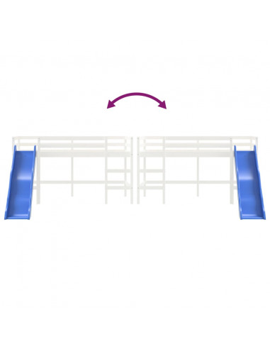 Letto Soppalco Scivolo Bambini Bianco 80x200 cm Massello Pino