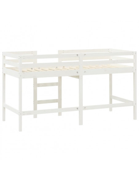Letto Soppalco con Scala Bambini Bianco 90x200cm Massello Pino