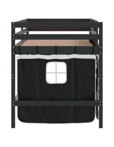 Letto a Soppalco con Tende Bambini Bianco e Nero 90x200 cm Pino