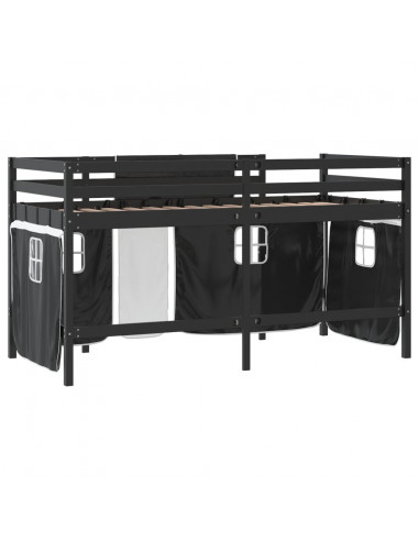 Letto a Soppalco con Tende Bambini Bianco e Nero 90x200 cm Pino
