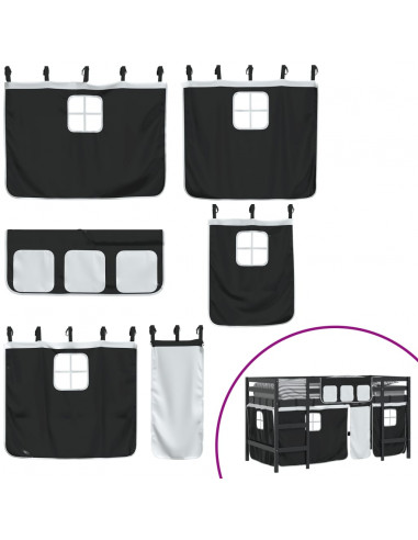 Letto a Soppalco con Tende Bambini Bianco e Nero 90x200 cm Pino