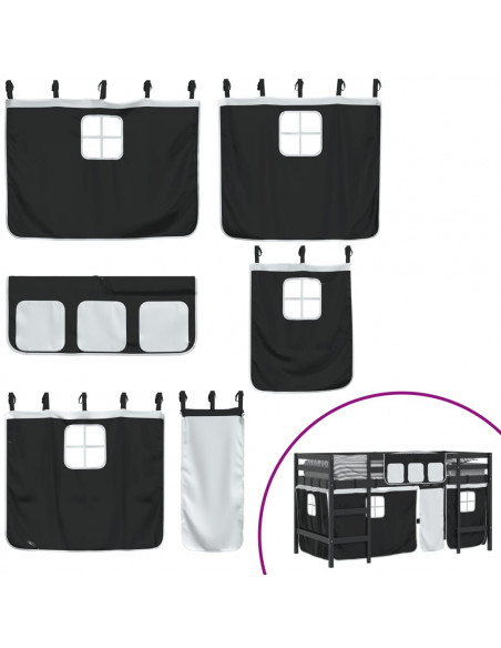 Letto a Soppalco con Tende Bambini Bianco e Nero 90x200 cm Pino