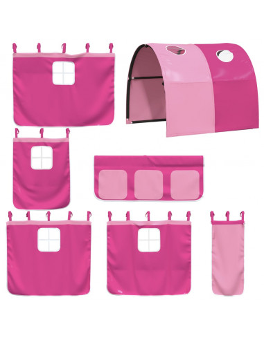 Letto a Soppalco con Tunnel Bambini Rosa 80x200cm Massello Pino