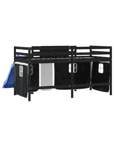 Letto a Soppalco con Tende Bambini Bianco e Nero 80x200 cm Pino