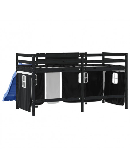 Letto a Soppalco con Tende Bambini Bianco e Nero 80x200 cm Pino