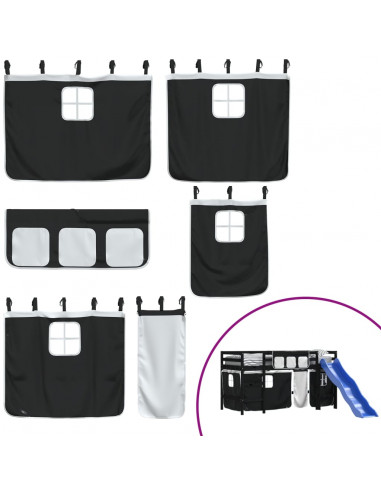 Letto a Soppalco con Tende Bambini Bianco e Nero 80x200 cm Pino