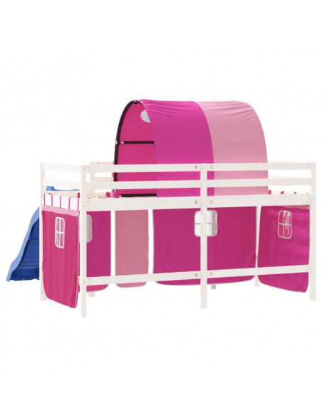 Letto a Soppalco con Tunnel Bambini Rosa 80x200cm Massello Pino