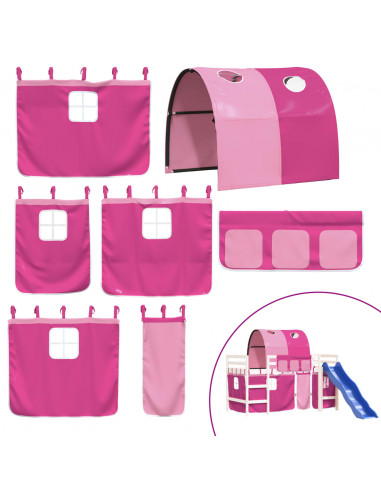 Letto a Soppalco con Tunnel Bambini Rosa 80x200cm Massello Pino