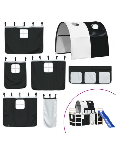 Letto a Soppalco con Tunnel Bambini Bianco e Nero 80x200cm Pino