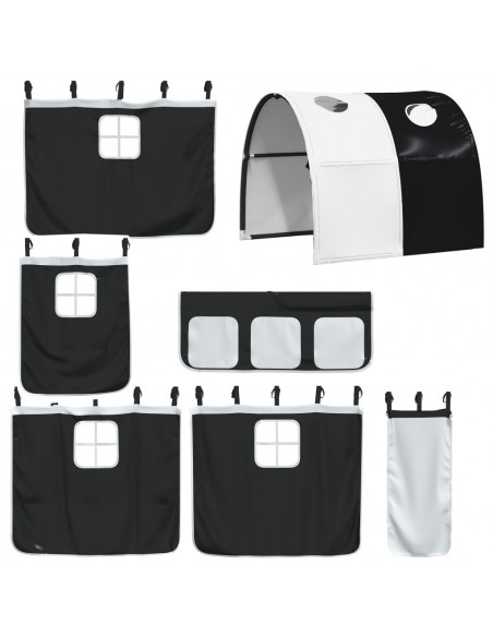 Letto a Soppalco con Tunnel Bambini Bianco e Nero 80x200cm Pino