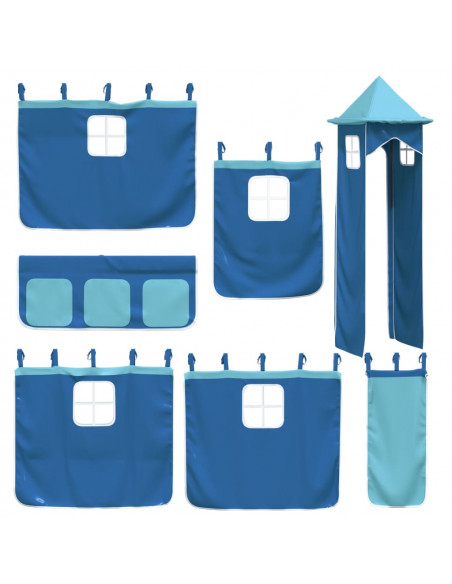 Letto a Soppalco con Torre Bambini Blu 80x200cm Massello Pino