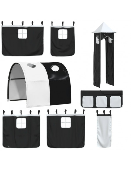 Letto a Soppalco con Torre Bambini Bianco e Nero 90x200cm Pino