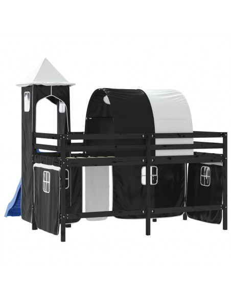 Letto a Soppalco con Torre Bambini Bianco e Nero 90x190cm Pino