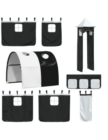 Letto a Soppalco con Torre Bambini Bianco e Nero 90x190cm Pino